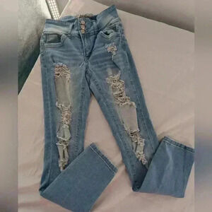 Hot Kiss Women's Size 5 Juniors Light Color Distressed Jeans
